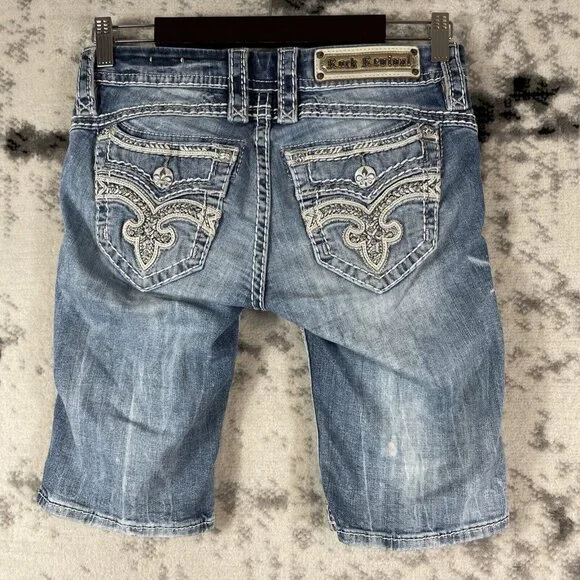 Rock Revival Yeon Denim Shorts Womens Size 26 Light Wash Bermuda Cotton Stretch - Picture 2 of 15